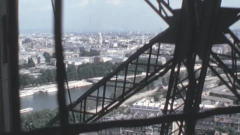 Paris - 1979: View from the Eiffel Tower elevator while goes up Stock Footage 244449716