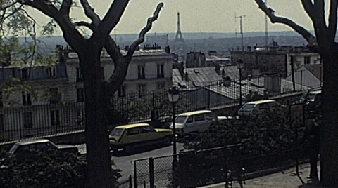 Paris - 1980: Eiffel Tower view from Montmartre Stock Footage 61722197
