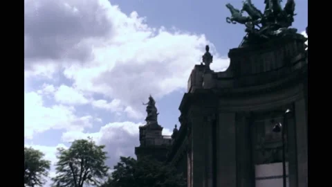 Paris 1980s, Daytime view of Grand Palais museum beside road Stock Footage 219851753