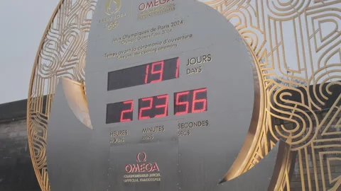 The Paris 2024 Olympic countdown clock Stock Footage 262018363
