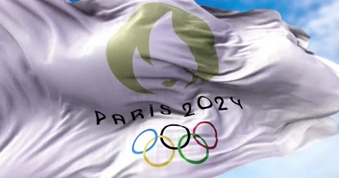 Paris 2024 olympic flag waving in the wi... | Stock Video | Pond5