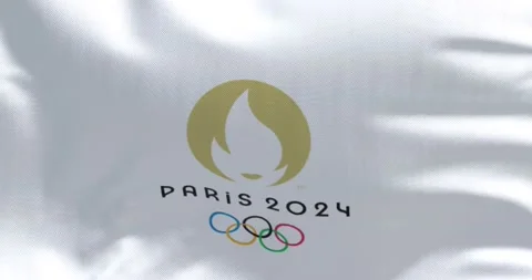 Paris 2024 olympic flag waving in the wi... | Stock Video | Pond5