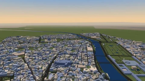 Paris 3D isometric city skyline building blocks map animation afternoon Video stock 342323504