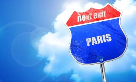 Paris, 3D rendering, blue street sign Stockillustratie