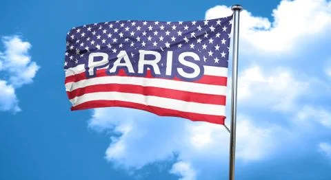 Paris, 3D rendering, city flag with stars and stripes Ilustração Stock