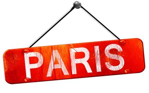 Paris, 3D rendering, a red hanging sign 스톡 일러스트