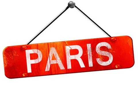 Paris, 3D rendering, a red hanging sign Stock-Illustration