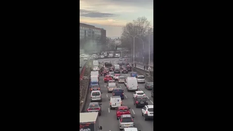 Paris Activists Block Inner Ring Road in Protest of Pension Reform Stock Footage 236309088