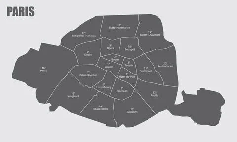 Paris administrative map Stock Illustration