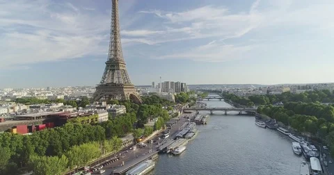 Paris Aerial Seine river Eiffel Tower Stock Footage 79366684