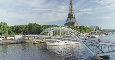 Paris Aerial Seine river Eiffel Tower Stock Footage 79423732