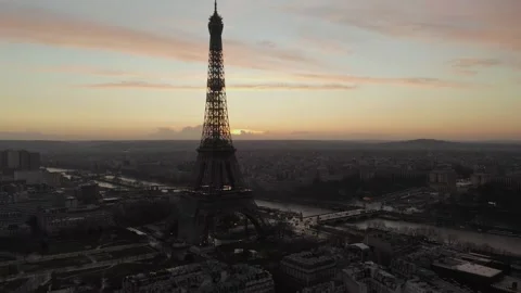Paris Aerial View Featuring an Iconic Metal Lattice Tower at Dusk Stock Footage 330994182