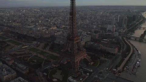 Paris Aerial View of a Large Iconic Metal Tower over a Sprawling Urban Landscape Видео 330992450