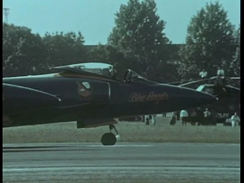 The Paris air show of 1967 features acrobatic flying stunts by the U.S. Navy'sƒ Stock Footage 75318853