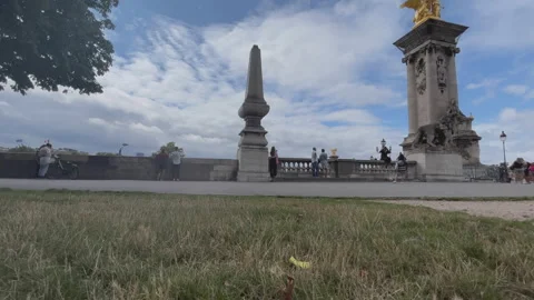 Paris, the Alexandre III bridge with its gilded statues, time lapse Stock Footage 313919613