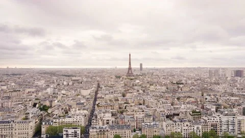 Paris and Eiffel Tower aerial panorama, with view of Haussmann buildings Stock Footage 154343828