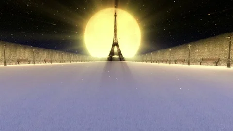 Paris and eiffel tower against big yellow moon Stock Footage 70792952