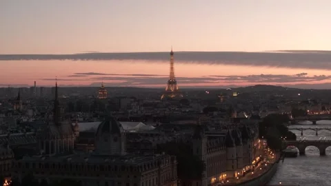 Paris and the Eiffel tower by drone at sunset Stock Footage 301312278