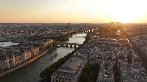 Paris and the Eiffel tower by drone at sunset Stock Footage 301312325