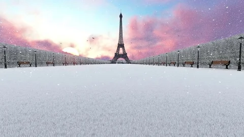 Paris and eiffel tower on a snowy day Video stock 70793242