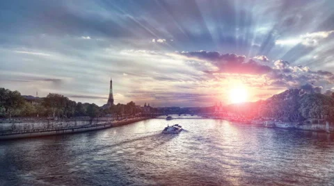 Paris and Eiffel Tower at sunrise Stock Footage 63075687