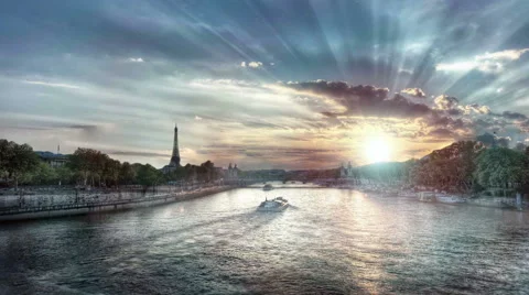 Paris and Eiffel Tower at sunrise Stock Footage 63076017