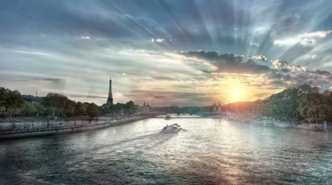 Paris and Eiffel Tower at sunrise Stock Footage 63076484