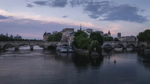 Paris and the river Seine when the city awakens Stock Footage 168108436
