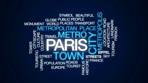 Paris animated word cloud, text design animation. Video stock 75587727