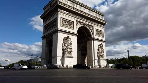 Paris arc de triomphe and the Eiffel Tower, timelapse Stock Footage 136579998