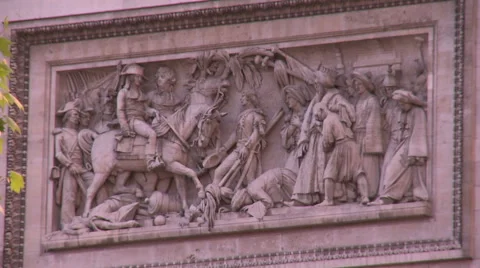 Paris, The Arc de Triomphe close-up relief statues Stock Footage 46298371