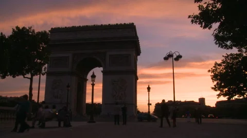 Paris, The Arc de Triomphe evening view Stock Footage 46299140