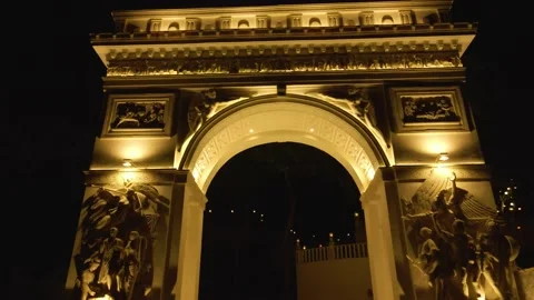 Paris' Arc de Triomphe-inspired Arch in the Evening Aerial Drone Flying Up Stock Footage 201225303