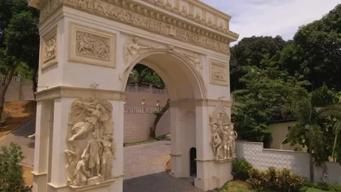 Paris' Arc de Triomphe-inspired Arch Inside a Ranch Aerial Drone 4k Stock Footage 201226233