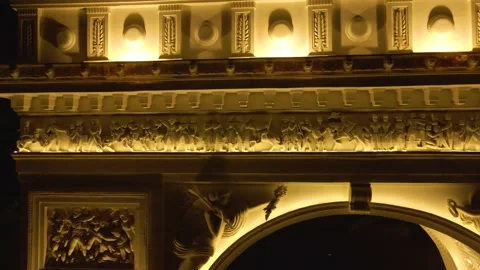 Paris' Arc de Triomphe-inspired Arch in the Evening Aerial Drone Flying Stock Footage 201226278