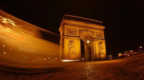 Paris Arc de Triomphe Night Time Lapse Vídeo Stock 44265502