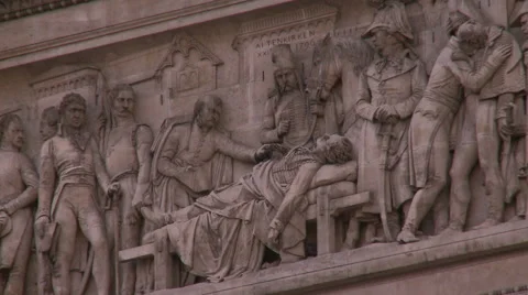 Paris, The Arc de Triomphe relief statues Stock Footage 46297788