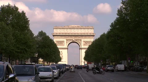 Paris' Arc de Triomphe seen from the Champs d'Elysees Stock Footage 64827636