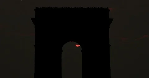 Paris, Arc de Triomphe Silhouette at Sunrise Timelapse Stock Footage 103786124