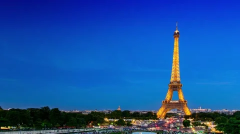 PARIS - AUG 14: Eiffel Tower Light Performance Showfrom Trocadero on August 1 Stock Footage 66421100