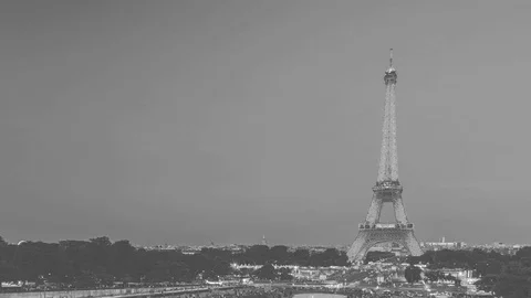 PARIS   AUG 14 Eiffel Tower Light BW Stock Footage 72890727