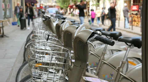 Paris bicycles 'Velib'. Stock Footage 51387192