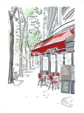 Paris bistro cafe illustration vector sketch red Stock Illustration