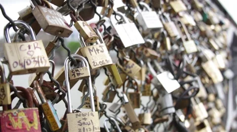 Paris - Bridge padlocks Stock Footage 50576734