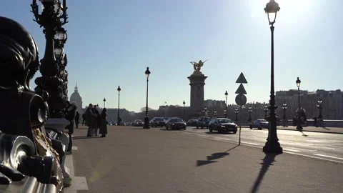 Paris Bridge Pont Alexandre III Seine River Traffic Stock Footage 170426246