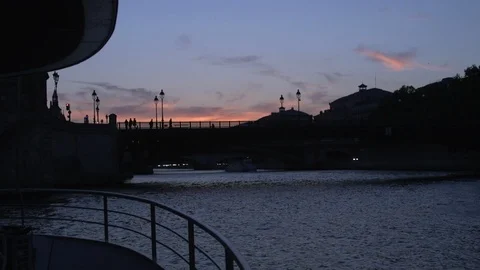 Paris Bridges from a Bateau in the Sunset Stock Footage 95757015