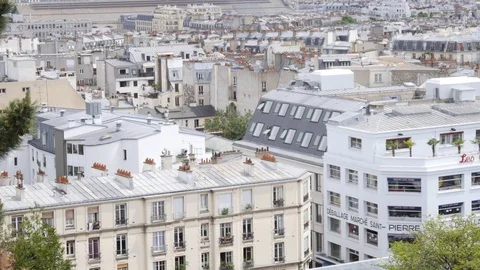 Paris buildings architecture panoramic view from the top of Montmartre Stock Footage 76860403