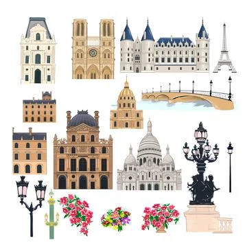 Paris buildings set Ilustración de archivo