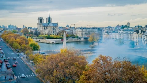 Is Paris burning with fire smoke in the streets of Paris, zoom in Stock Footage 99526678
