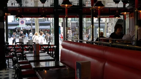 Paris Cafe Inside Hall Customers Visit Glass Wall Stock Footage 116708971